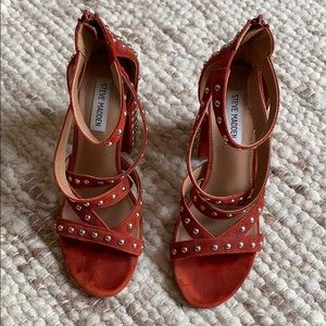 Steve Madden burnt orange studded block heels
